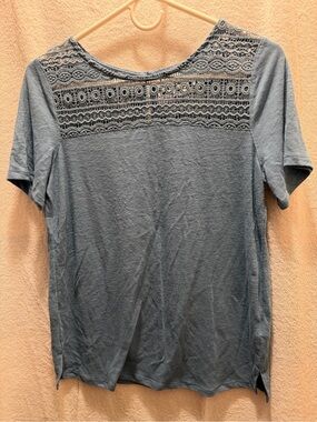 Old Navy Blue/Grey Short-Sleeve Tee with Crochet Yoke
